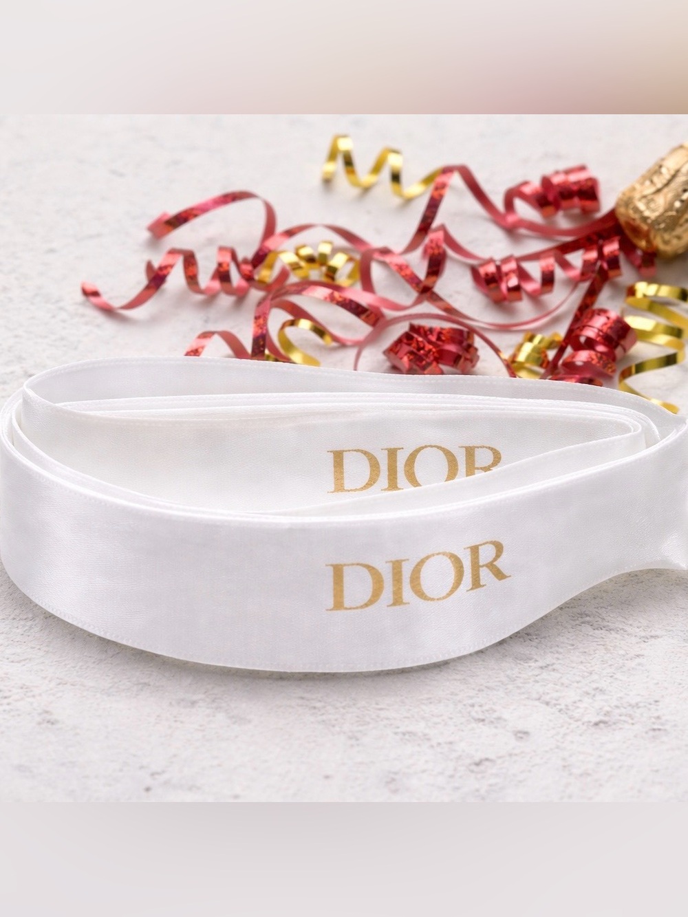 Authentic DIOR Boutique Ribbon 5ft White Gold Logo Luxury Gift Wrap Decor